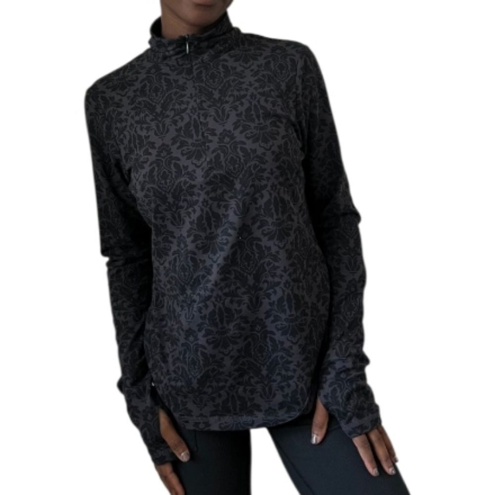 Eddie Bauer Black Floral Quarter Zip Activewear Long Sleeve Shirt